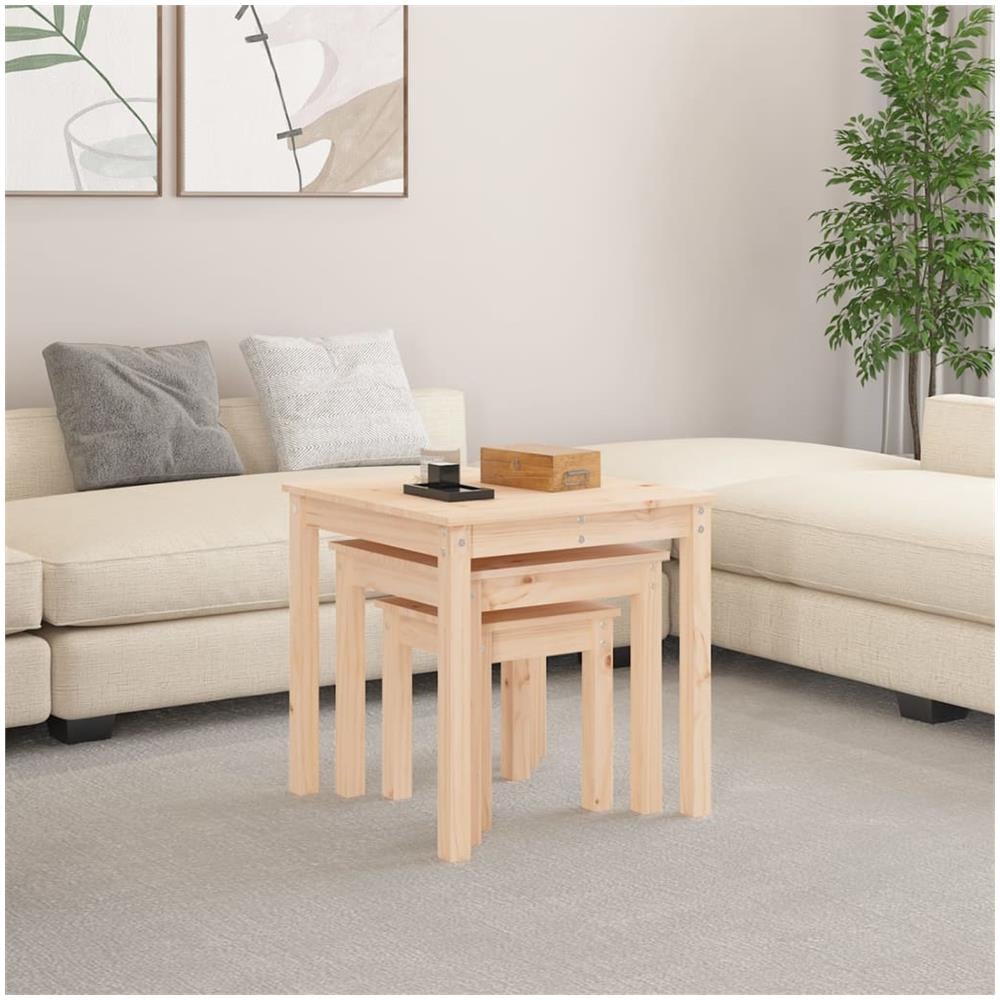 Tavolini A Incastro 3 Pz In Legno Massello Di Pino - Foto 3