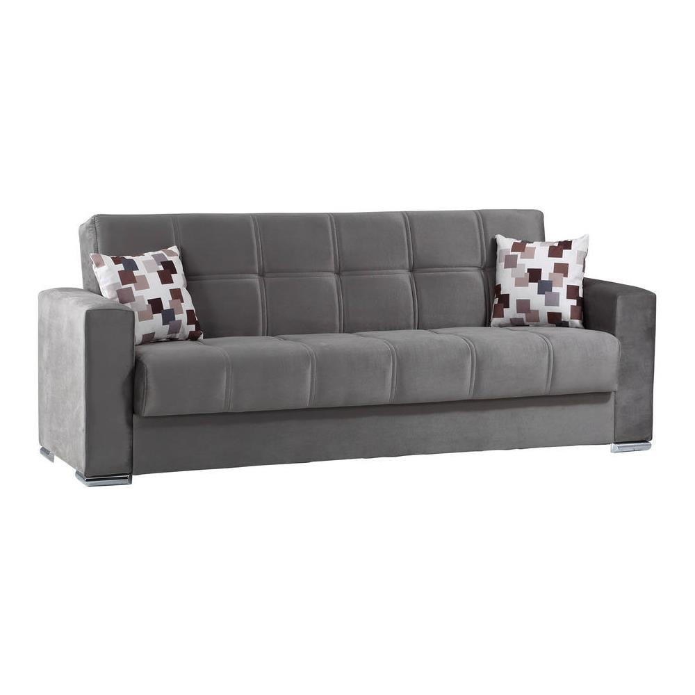 Divano Letto Francisco, Divano Letto Contenitore A 3 Posti Lineare, Sofà Da Soggiorno In Tessuto Imbottito Con Apertura Click-clack, 226x85h91 Cm, Grigio - Foto 1