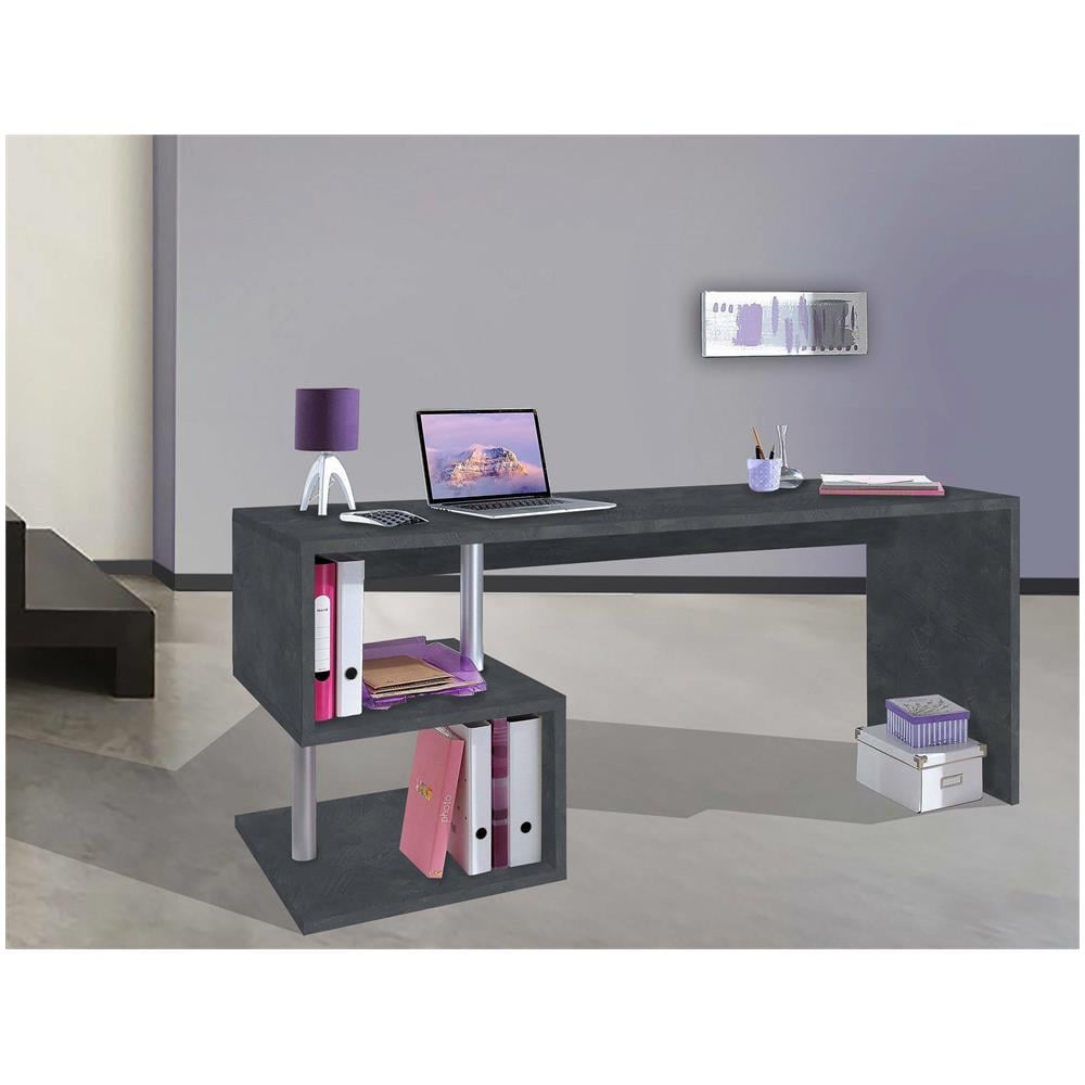 Scrivania Samuel, Scrittoio Lineare Porta Pc, Tavolo Multiuso Per Ufficio, Scrivania Salvaspazio Multiposizione, 100% Made In Italy, Cm 180x60h78, Ardesia - Foto 1