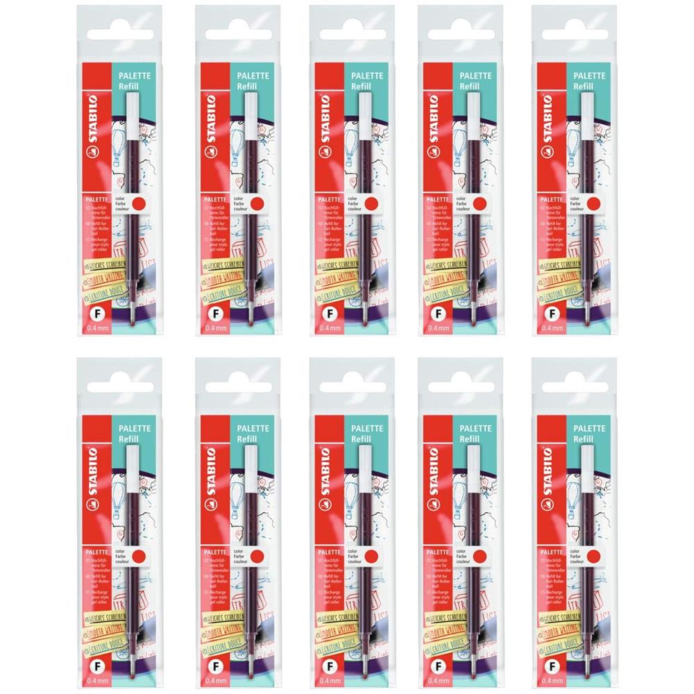 PALETTE refill - Cartuccia per Penna Roller a scatto - Tratto F (0,4mm) - Confezione da 10 - Rosso - Foto 1
