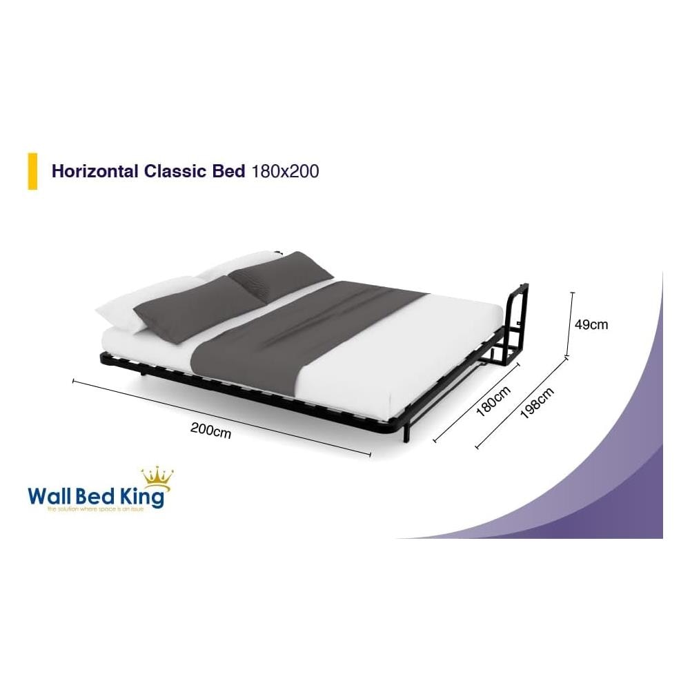 Letto a Scomparsa Orizzontale Classic 200 x 180 - Meccanismo a Pistone a Gas, Supporta fino a 350kg, Design Salva-spazio, Montaggio Facile, Compatibile con Materassi (Spessore Fino a 30cm) - Foto 2