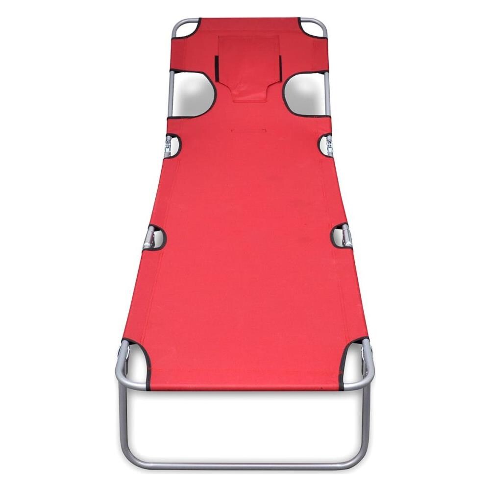 Lettino Prendisole Pieghevole Regolabile con Cuscino Rosso - Foto 2