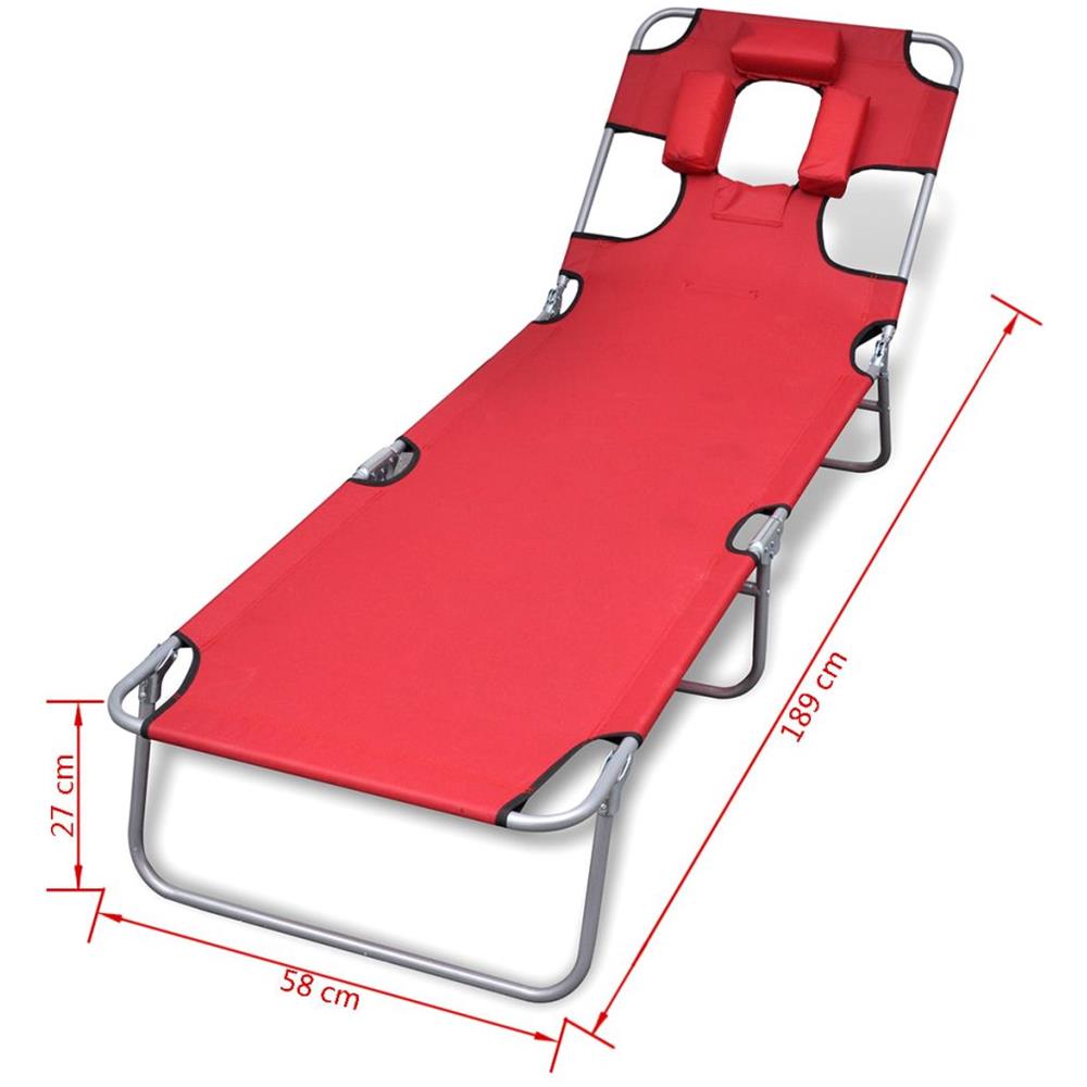Lettino Prendisole Pieghevole Regolabile con Cuscino Rosso - Foto 18