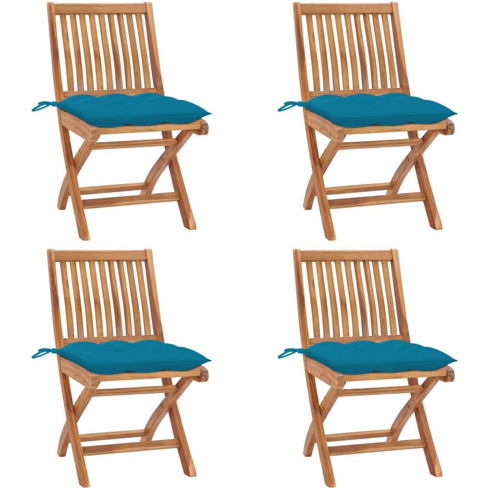 Sedie da Giardino Pieghevoli con Cuscini 4 pz Massello di Teak - Foto 1