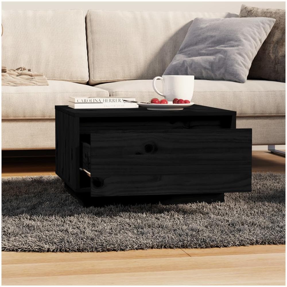 Tavolino Da Salotto Nero 55x56x32 Cm Legno Massello Di Pino - Foto 3