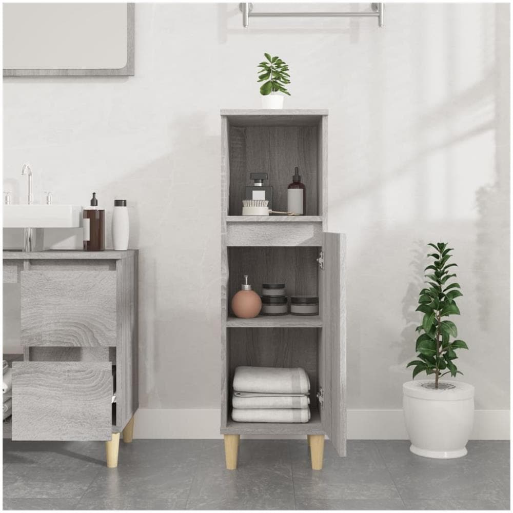 Armadietto Bagno Grigio Sonoma 30x30x100cm In Legno Multistrato - Foto 3