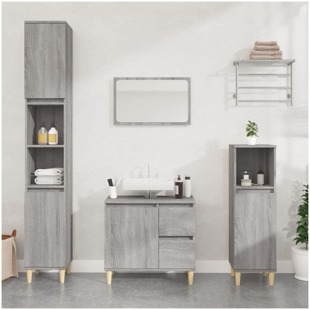 Armadietto Bagno Grigio Sonoma 30x30x100cm In Legno Multistrato - Foto 1