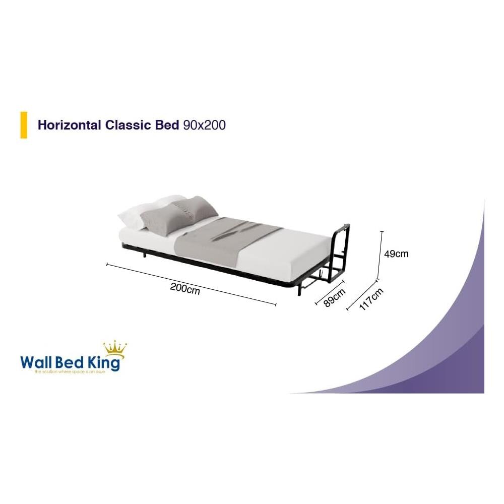 Letto a Scomparsa Orizzontale Classic 200 x 90 - Meccanismo a Pistone a Gas, Supporta fino a 250kg, Design Salva-spazio, Montaggio Facile, Compatibile con Materassi (Spessore Fino a 30cm) - Foto 2