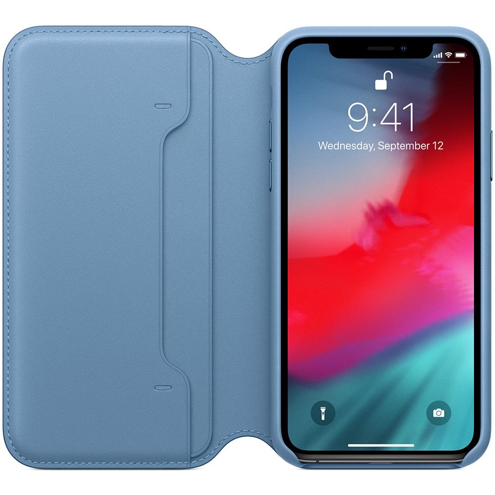Custodia Folio in Pelle per IPhone XS Colore Blu  - Foto 2