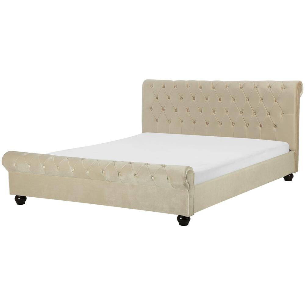 Letto Matrimoniale In Velluto Beige Stile Chesterfield 180x200cm Avallon - Foto 1