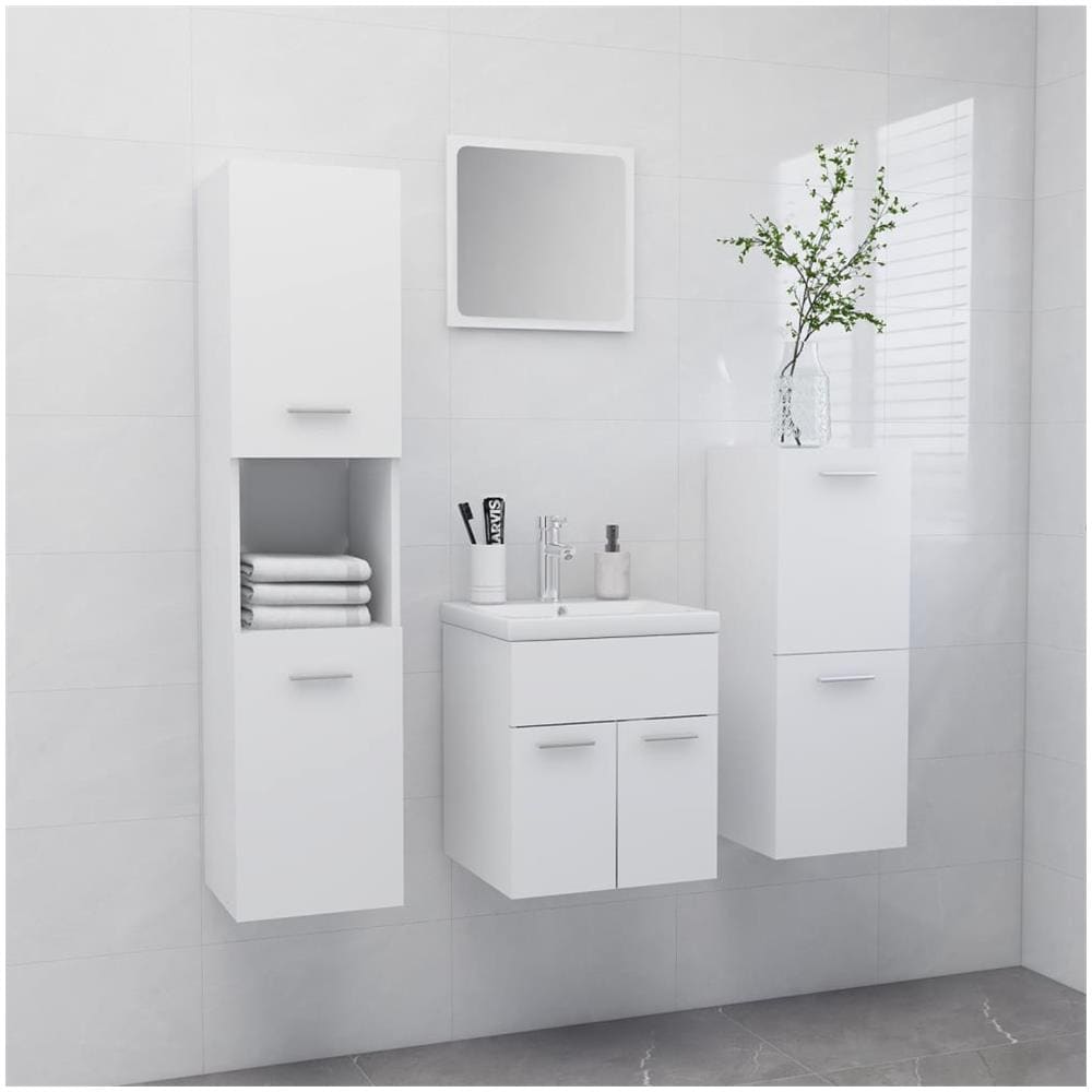 Set Mobili Da Bagno Bianco In Truciolato - Foto 1