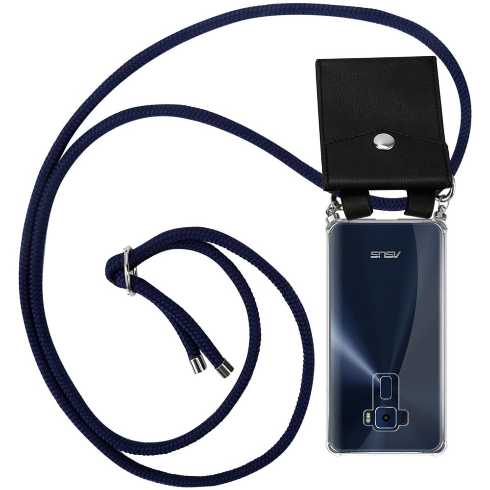 Catena Di Telefoni Cellulari Compatibile Con Asus Zenfone 3 (5,2"" Zoll) In Blu Notte - Coperchio Protettivo In Silicone Con Anelli D'argento, Cinturino In Corda E Custodia Staccabile - Foto 1