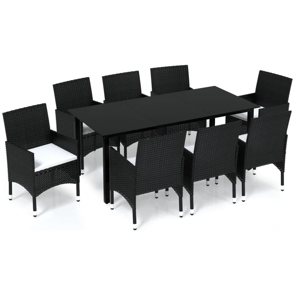 Set Pranzo Da Giardino 9 Pz Con Cuscini In Polyrattan Nero - Foto 2