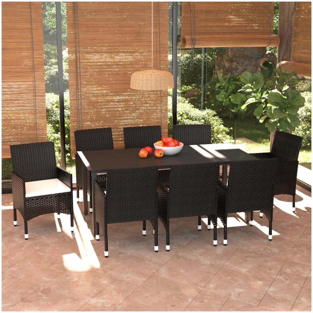 Set Pranzo Da Giardino 9 Pz Con Cuscini In Polyrattan Nero - Foto 1