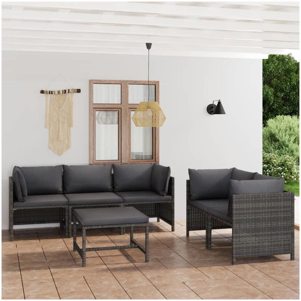 Set Divani Da Giardino 6 Pz Con Cuscini In Polyrattan Grigio - Foto 1