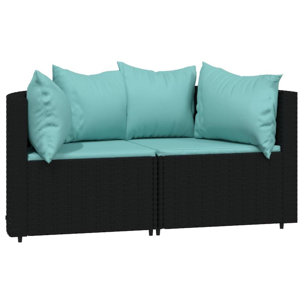 Divani Angolari Da Giardino Con Cuscini 2pz In Polyrattan Nero - Foto 2