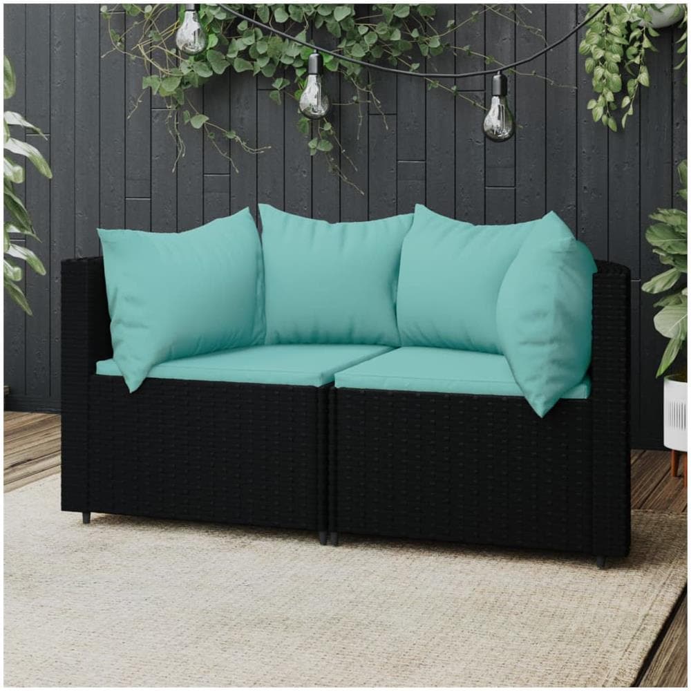 Divani Angolari Da Giardino Con Cuscini 2pz In Polyrattan Nero - Foto 1
