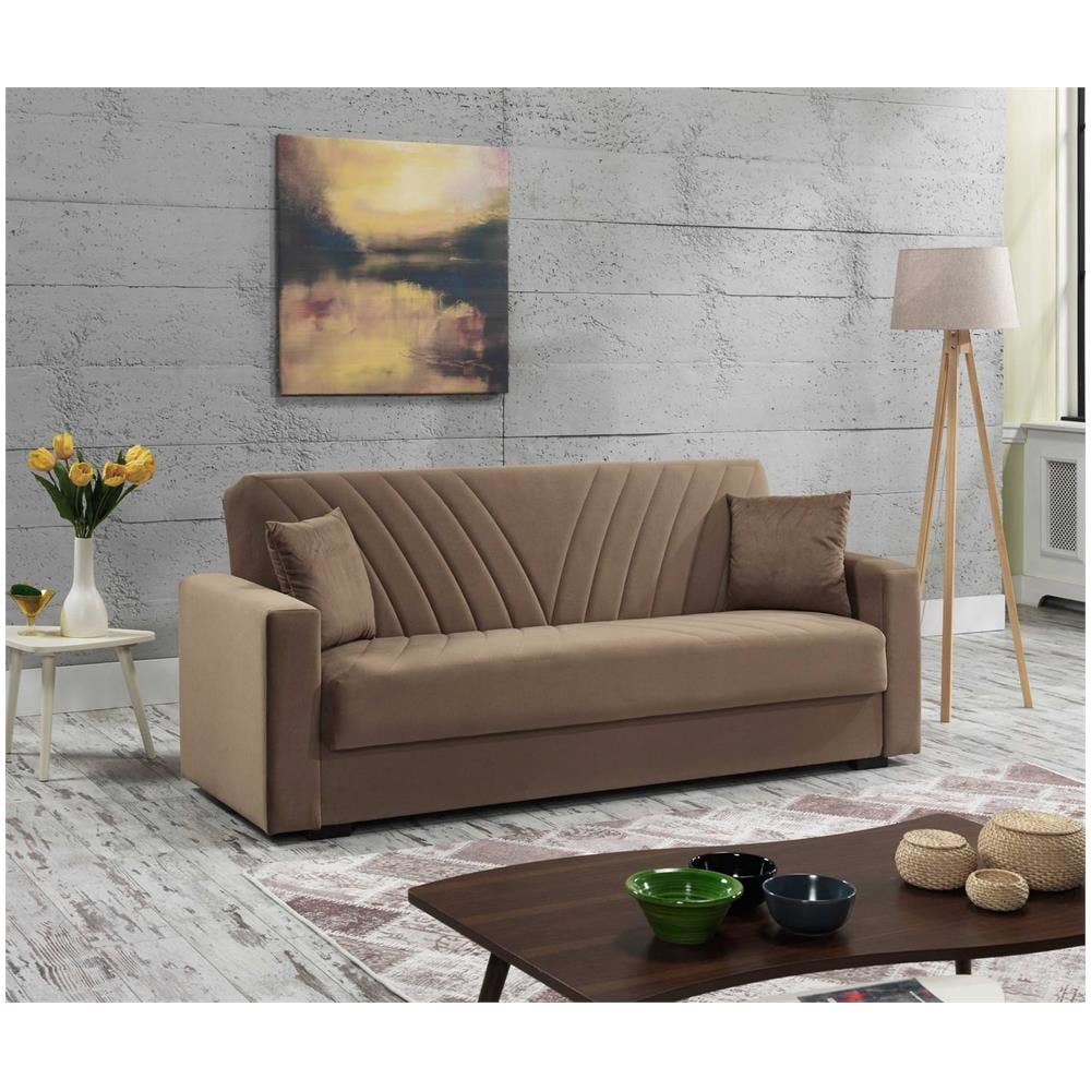 Divano Letto Jorge, Divano Letto Contenitore A 3 Posti Lineare Con 2 Cuscini Inclusi, Sofà Da Soggiorno In Tessuto Imbottito Con Apertura Click-clack, 214x81xh89 Cm, Beige - Foto 1