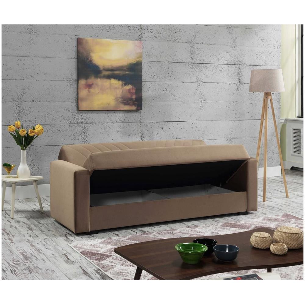 Divano Letto Jorge, Divano Letto Contenitore A 3 Posti Lineare Con 2 Cuscini Inclusi, Sofà Da Soggiorno In Tessuto Imbottito Con Apertura Click-clack, 214x81xh89 Cm, Beige - Foto 2