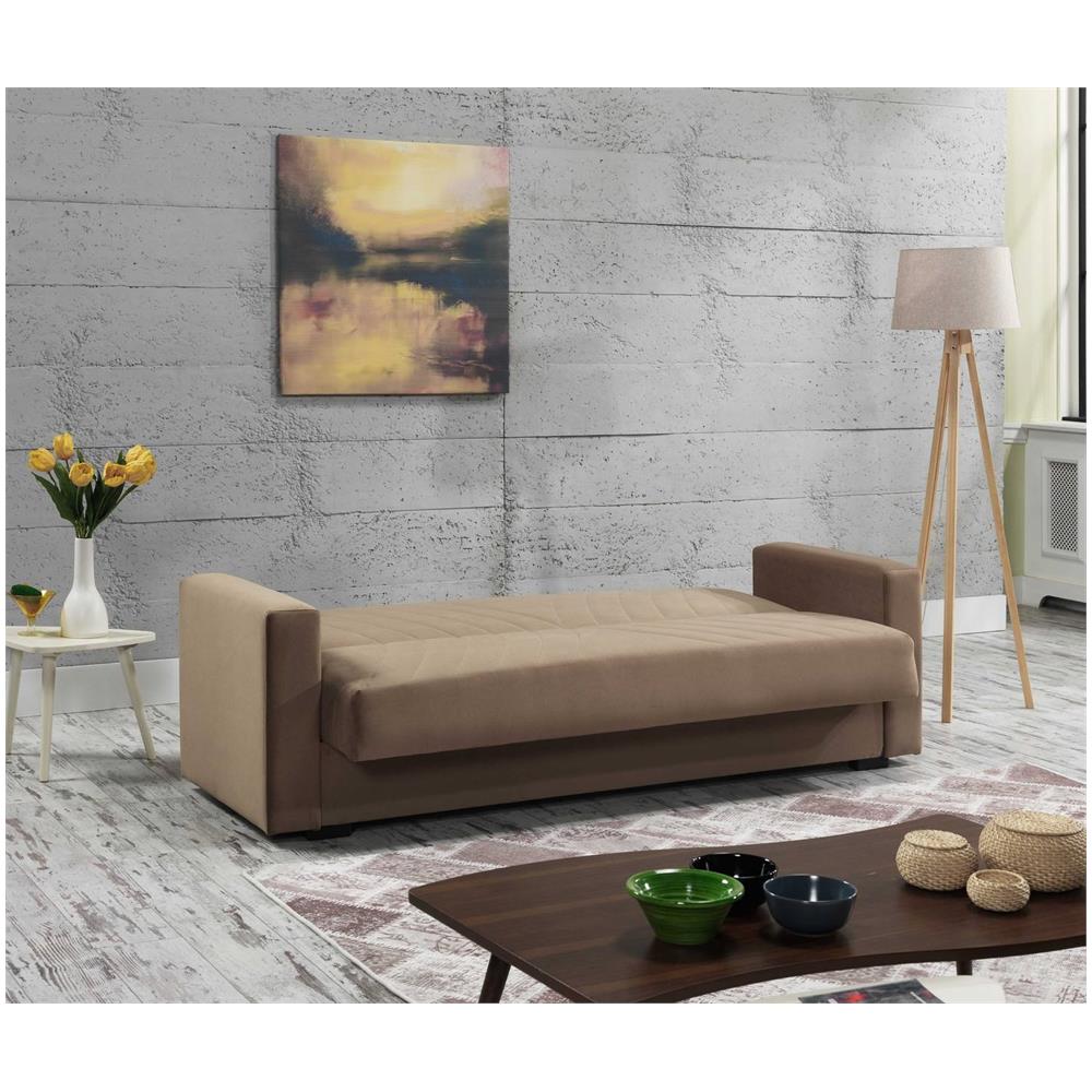 Divano Letto Jorge, Divano Letto Contenitore A 3 Posti Lineare Con 2 Cuscini Inclusi, Sofà Da Soggiorno In Tessuto Imbottito Con Apertura Click-clack, 214x81xh89 Cm, Beige - Foto 3