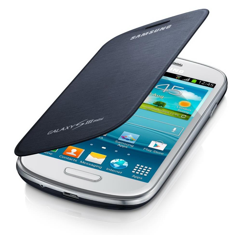 Flip Cover Custodia di Plastica e Pelle per Galaxy S3 Mini - Nero - Foto 1