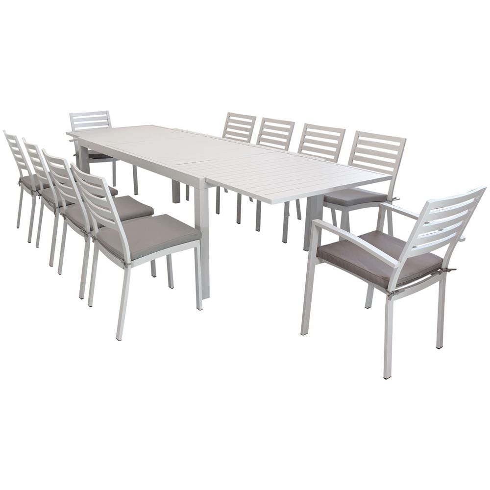 Set Tavolo Giardino Allungabile Rettangolare 200/300 X 100 Con 8 Sedie E 2 Poltrone In Alluminio Tortora Per Esterno - Foto 1