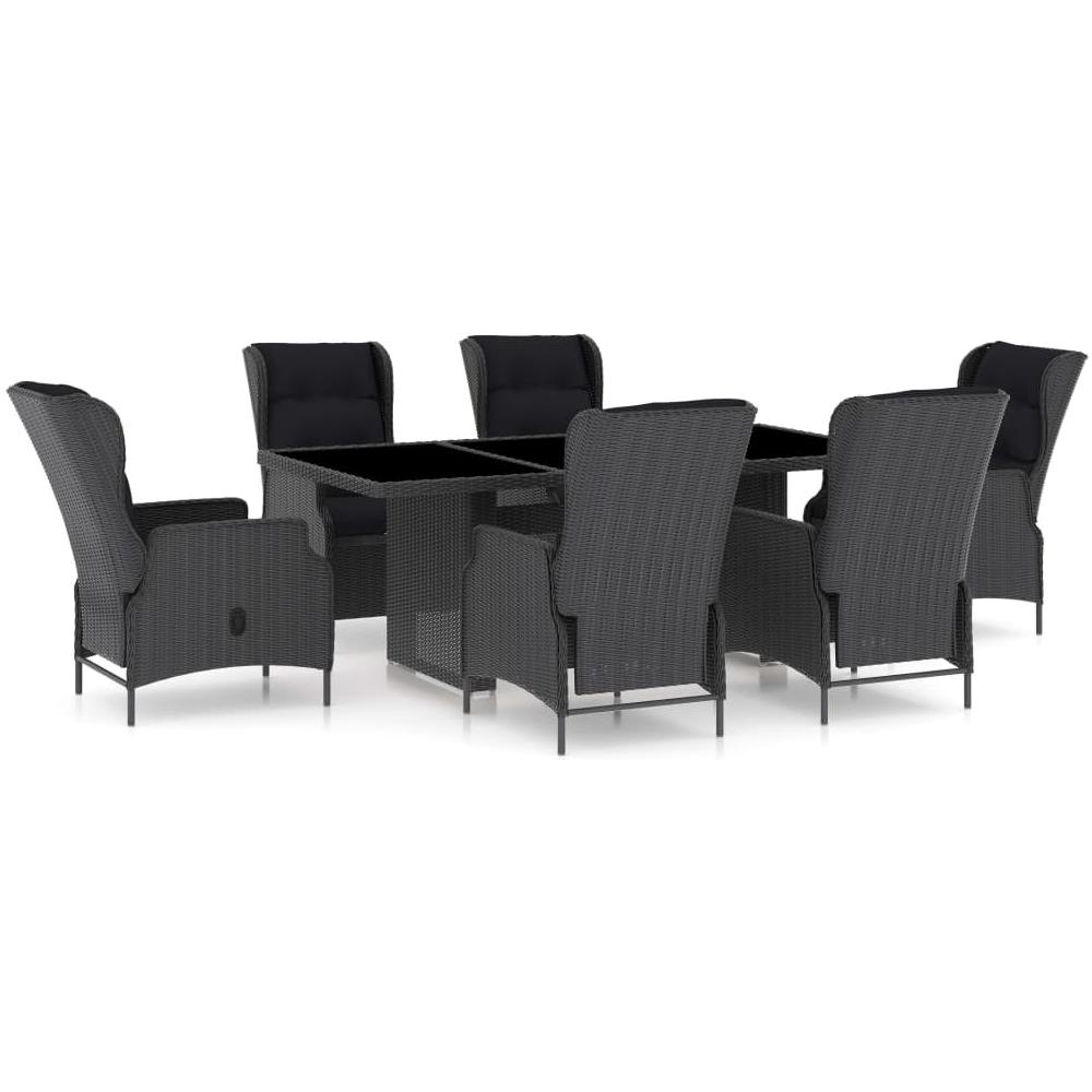 Set Pranzo Da Giardino 7pz Con Cuscini Polyrattan Grigio Scuro - Foto 1