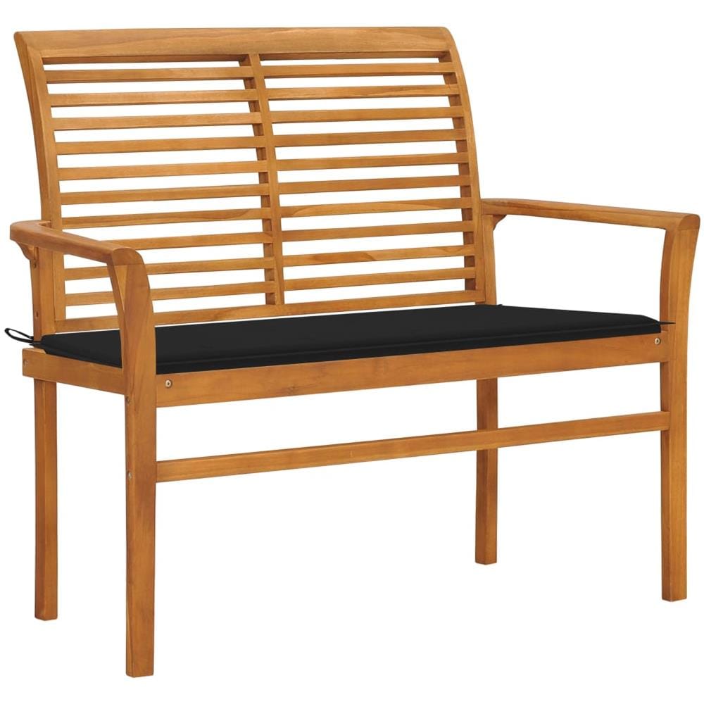 Panca Da Giardino Con Cuscino Nero 112 Cm In Legno Di Teak - Foto 1