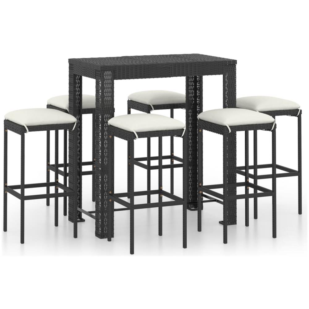 Set Bar Da Giardino 7 Pz Con Cuscini In Polyrattan Nero - Foto 1
