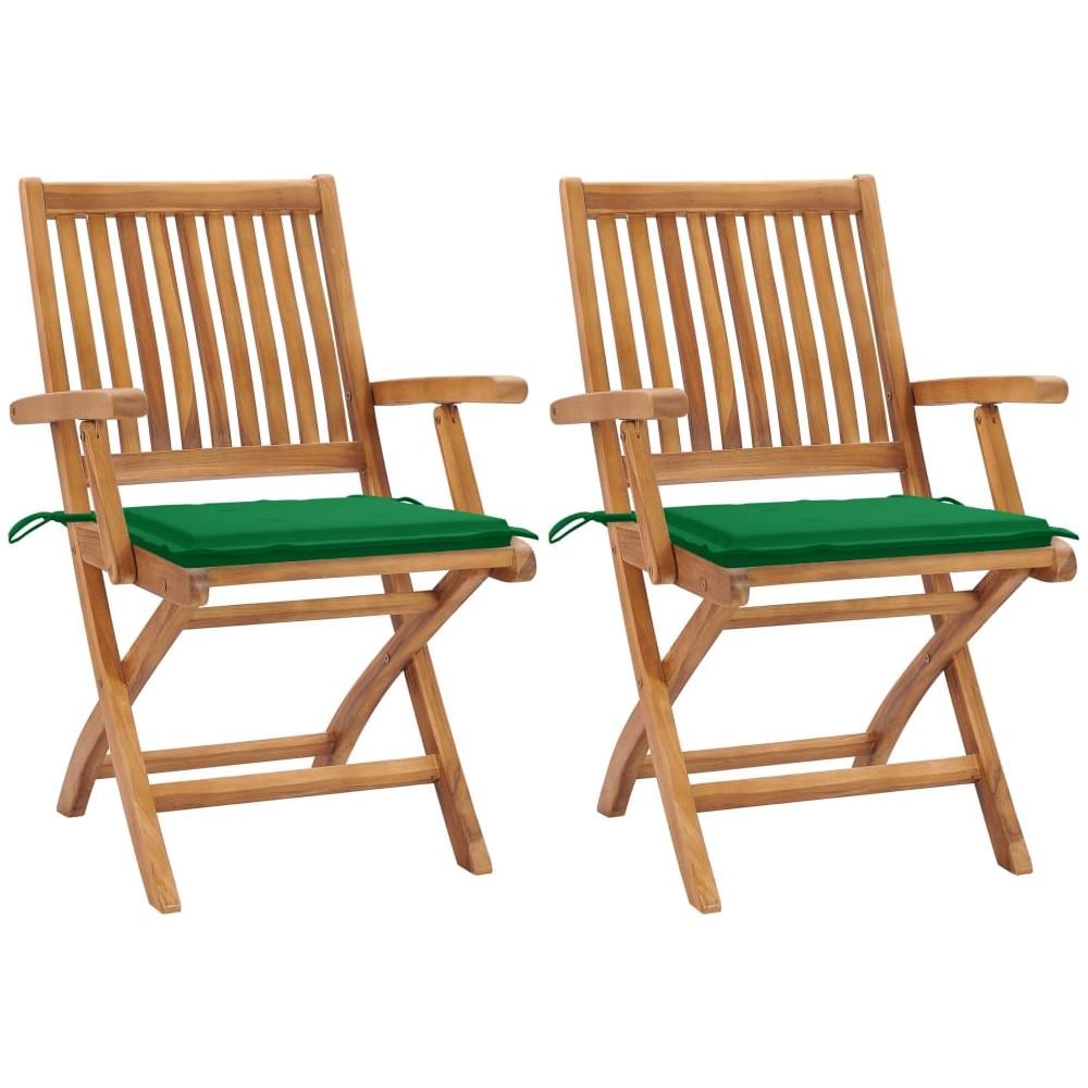 Sedie da Giardino 2 pz con Cuscini Verdi in Massello di Teak - Foto 1