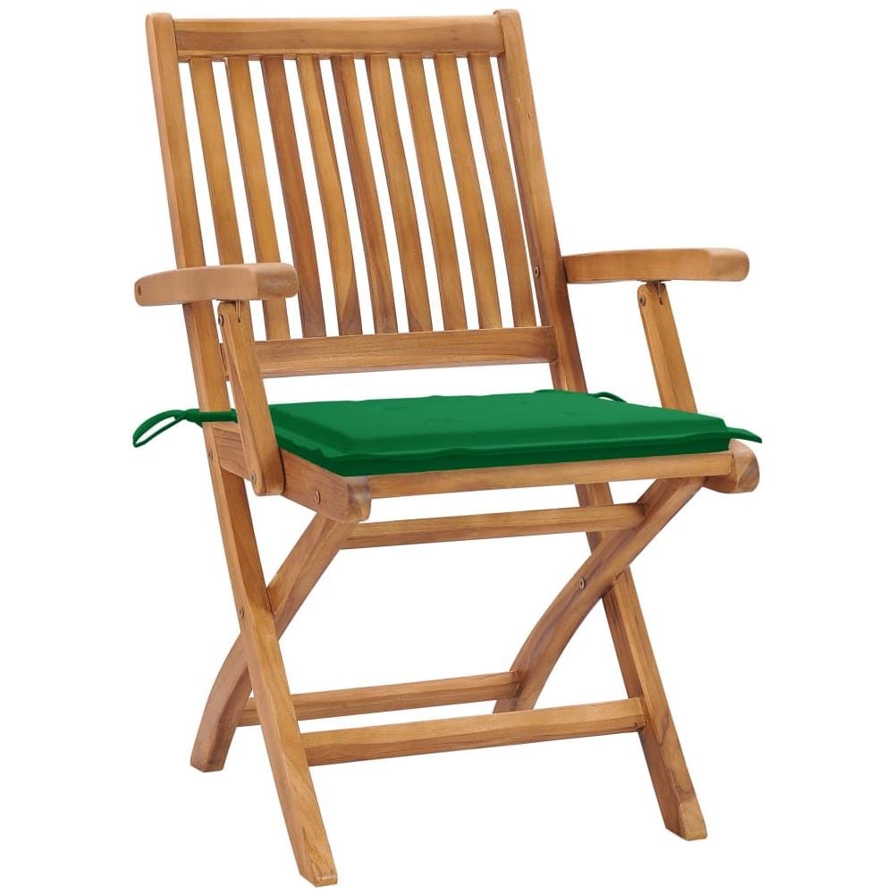 Sedie da Giardino 2 pz con Cuscini Verdi in Massello di Teak - Foto 3