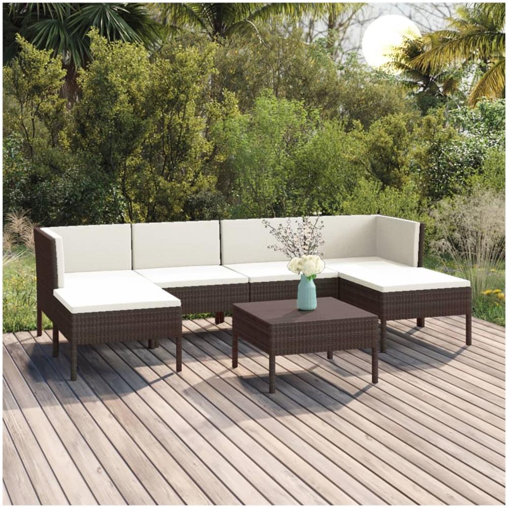 Set Divani Da Giardino 7 Pz Con Cuscini In Polyrattan Marrone - Foto 1