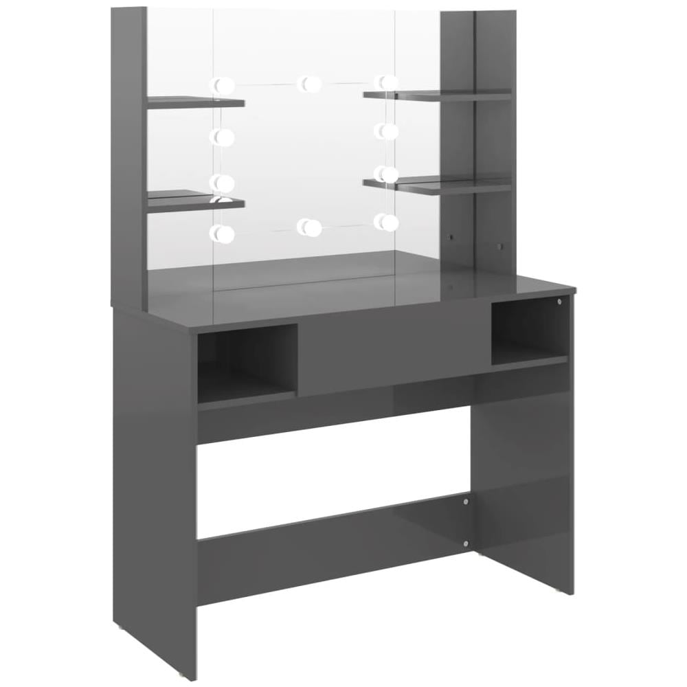 Toeletta Con Luci Led 100x40x135 Cm In Mdf Grigio Lucido - Foto 2