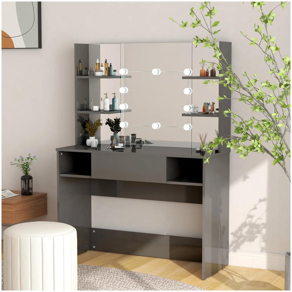 Toeletta Con Luci Led 100x40x135 Cm In Mdf Grigio Lucido - Foto 1