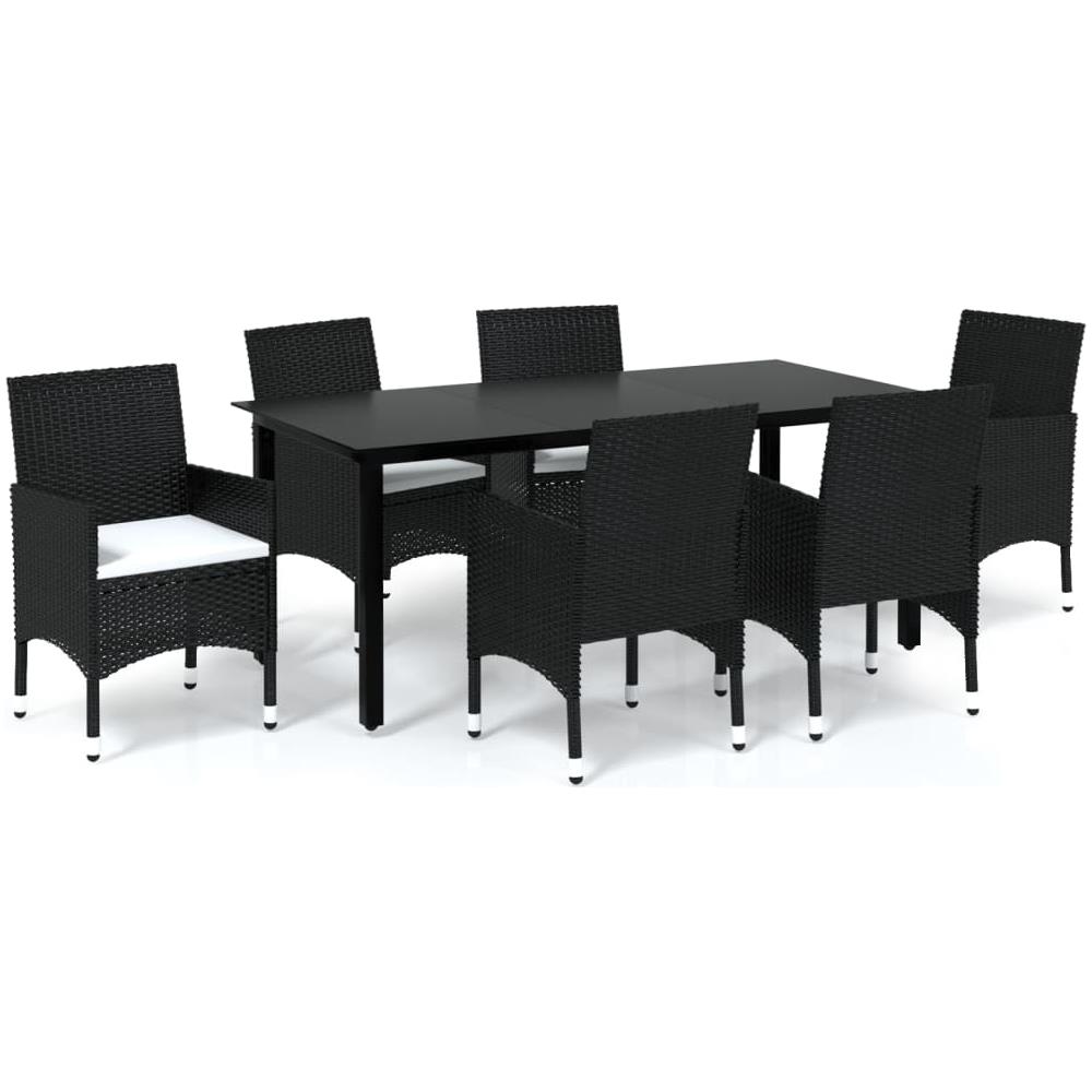 Set Da Pranzo Per Giardino 7 Pz Con Cuscini Polyrattan Nero - Foto 2