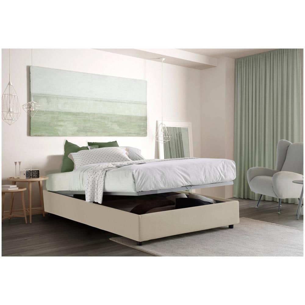 Letto Matrimoniale Maria, Letto Contenitore Con Rivestimento In Tessuto, 100% Made In Italy, Apertura Frontale, Adatto Per Materasso Cm 160x200, Beige - Foto 2