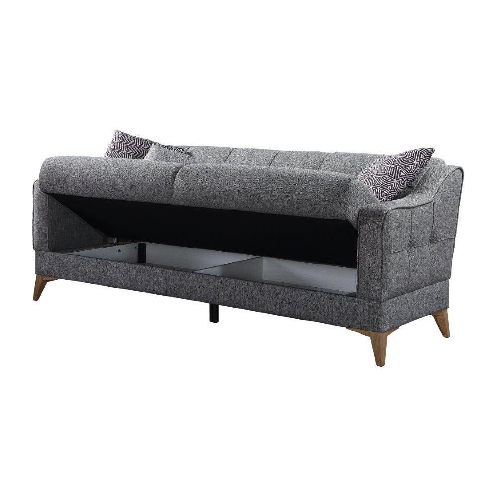 Divano Letto Juan, Divano Letto Contenitore A 3 Posti Lineare Con 3 Cuscini Inclusi, Sofà Da Soggiorno In Tessuto Imbottito Con Apertura Click-clack, 207x82xh92 Cm, Grigio - Foto 2