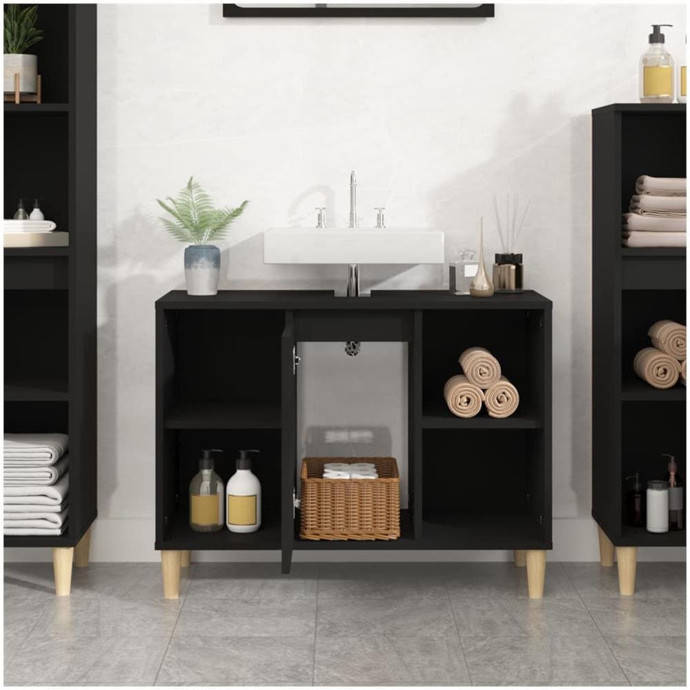 Mobile Lavabo Nero 80x33x60 Cm In Legno Multistrato - Foto 3