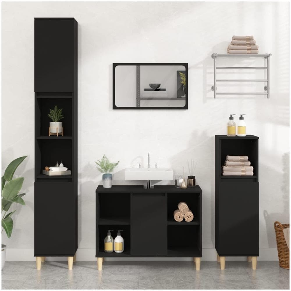 Mobile Lavabo Nero 80x33x60 Cm In Legno Multistrato - Foto 1