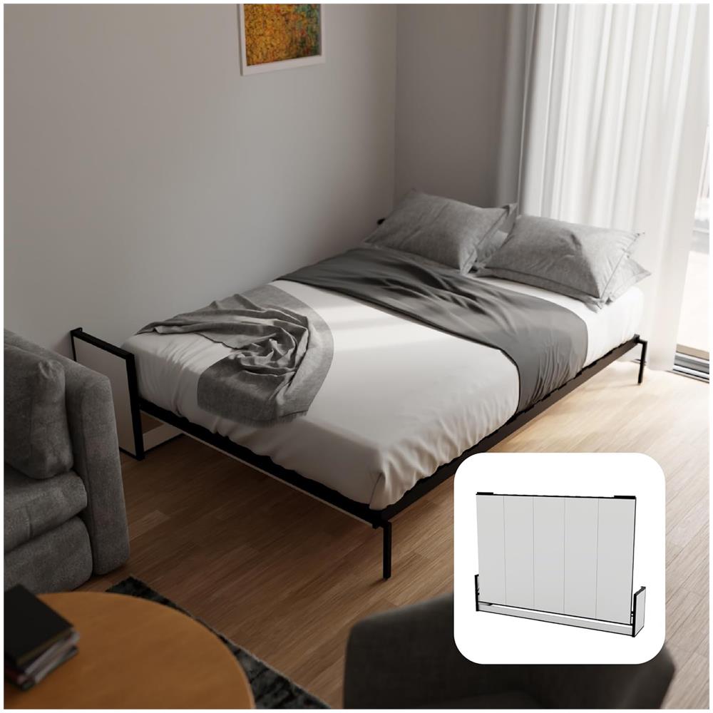 Letto A Scomparsa Studio Orizzontale 190x135 cm con Pistoni a Gas, Telaio Metallico Robusto, Capacità 350 kg, Ideale per Stanze Piccole o Monolocali, Salvaspazio, Materasso Non Incluso - Foto 1