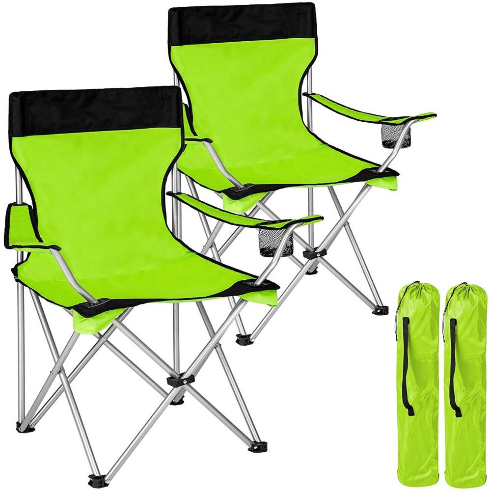 2x Sedie Pieghevoli Da Campeggio Con Borsa Camping Sedia Spiaggia Esterno Verde - Foto 1