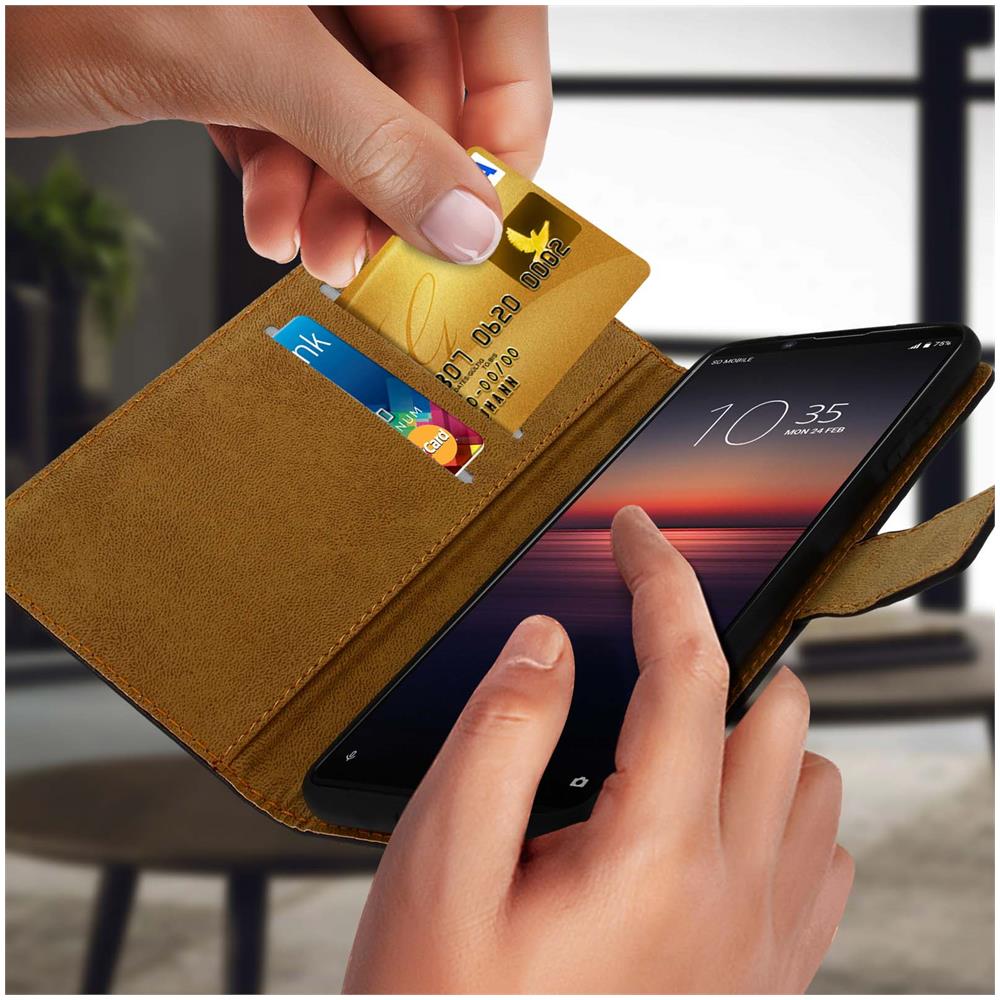 Custodia Sony Xperia 10 Ii Fodera Pelle Guscio Silicone Funzione Supporto Nera - Foto 2
