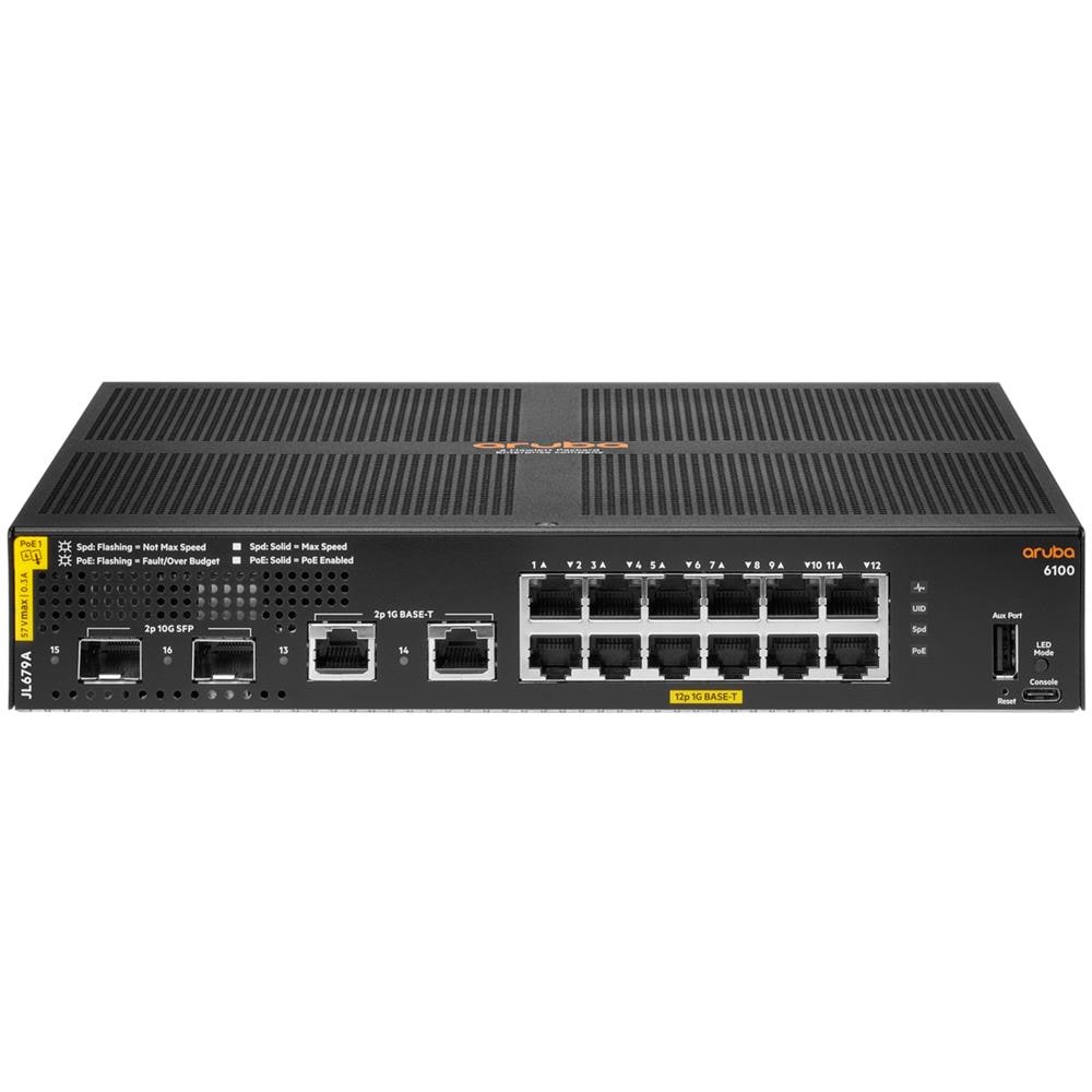 Switch di Rete Aruba 6100 12G Class4 PoE 2G / 2SFP+ 139W Gestito 12 Porte Ethernet RJ-45 (10/100/1000) 1U Colore Nero - Foto 1