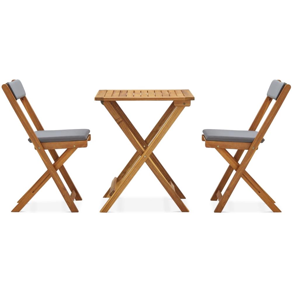 Set da Bistrot 3 pz Pieghevole con Cuscini Massello di Acacia - Foto 2