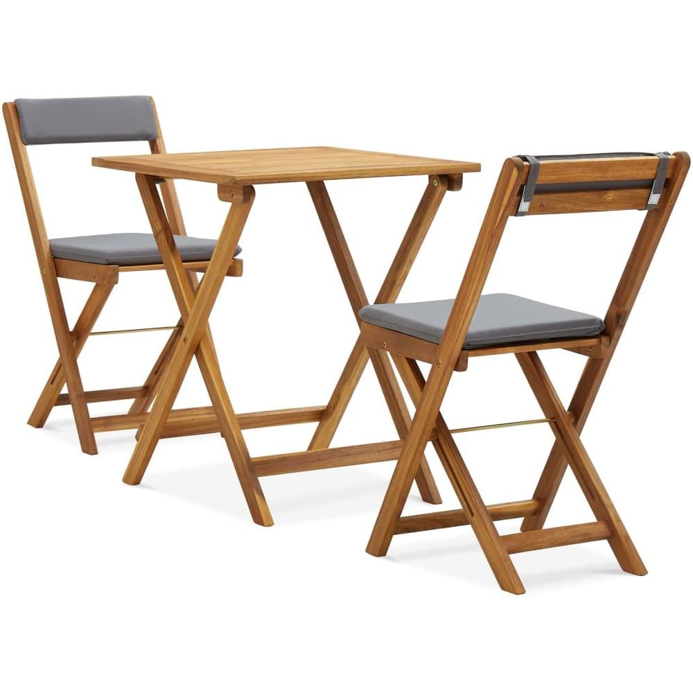 Set da Bistrot 3 pz Pieghevole con Cuscini Massello di Acacia - Foto 1