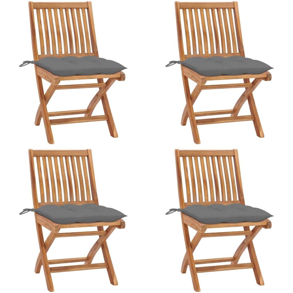 Sedie da Giardino Pieghevoli con Cuscini 4 pz Massello di Teak - Foto 1