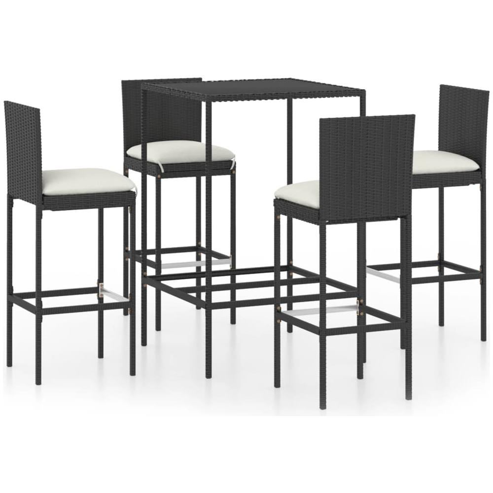 Set Bar da Giardino 5 pz con Cuscini in Polyrattan Nero - Foto 1