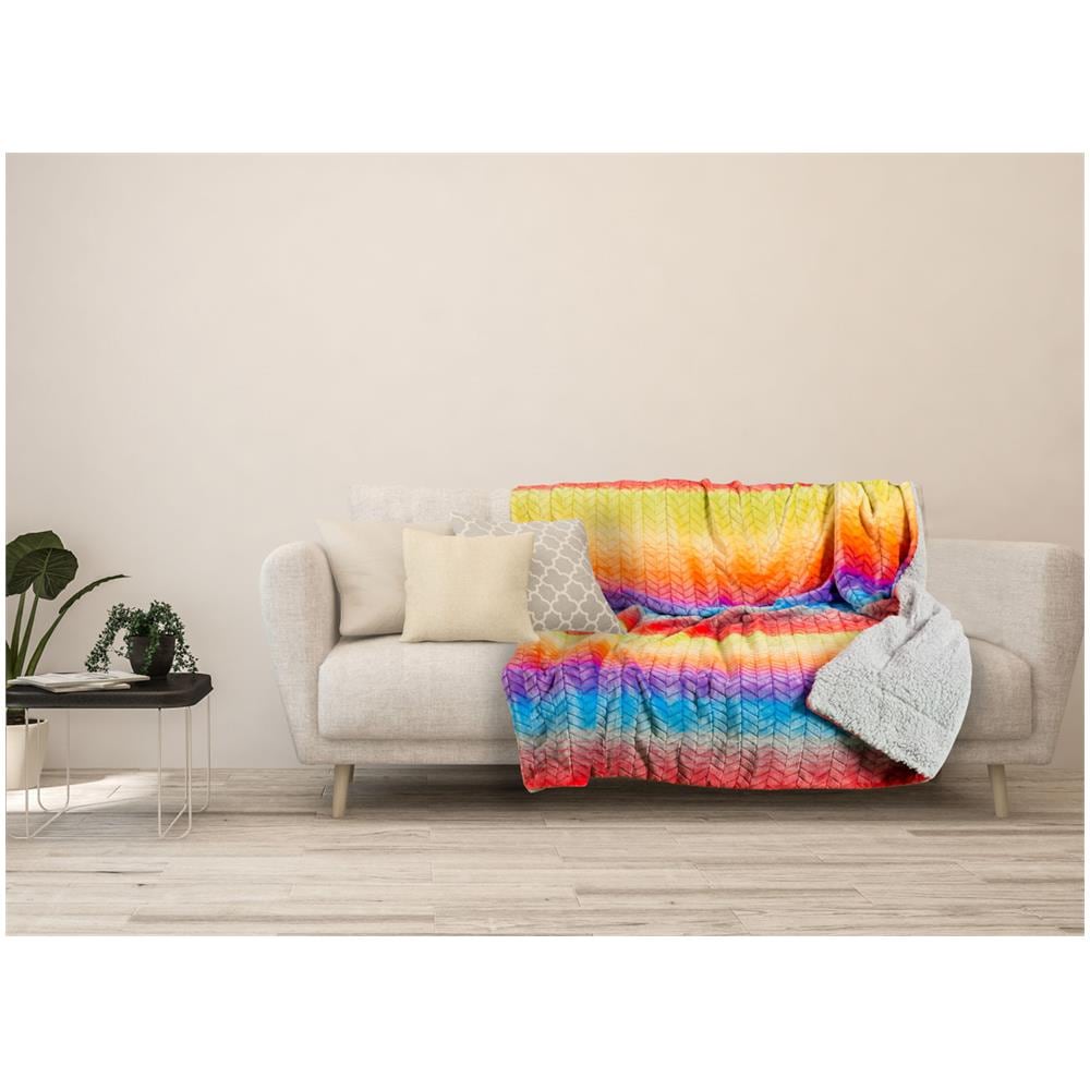 Plaid Coperta Divano Multicolore Retro Agnellato Pelliccia Sherpa Inverno Caldo 130x160 Multicolore - Foto 1