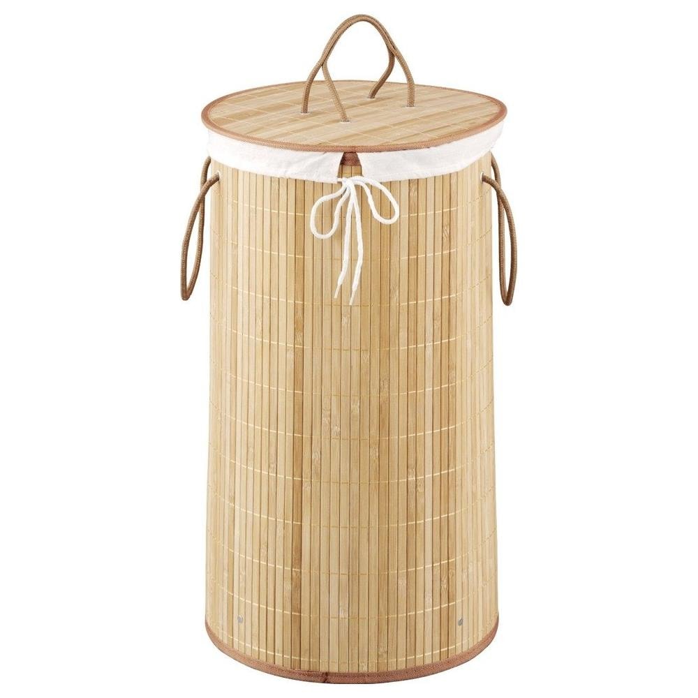 Cesto Portabiancheria In Bambù, Colore: Marrone Chiaro, 55 Litri, Bianco - Foto 1