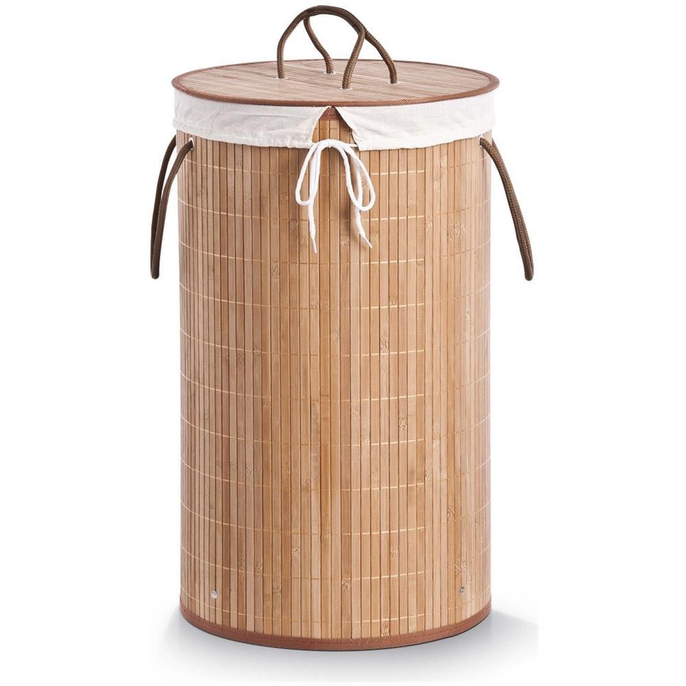 Cesto Portabiancheria In Bambù, Colore: Marrone Chiaro, 55 Litri, Bianco - Foto 2
